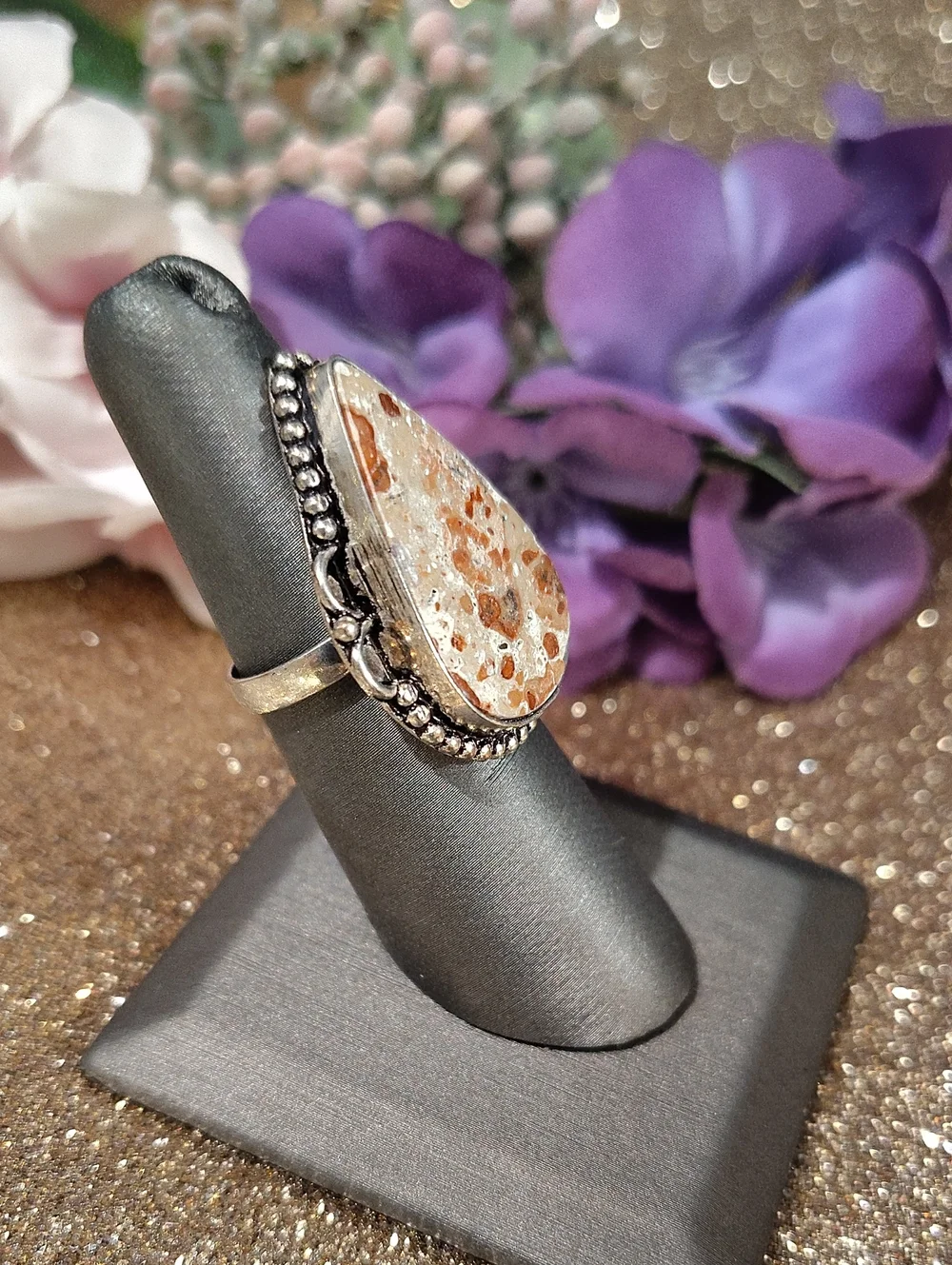 Rhyolite Teardrop Silver Ring - Size 7 1/2